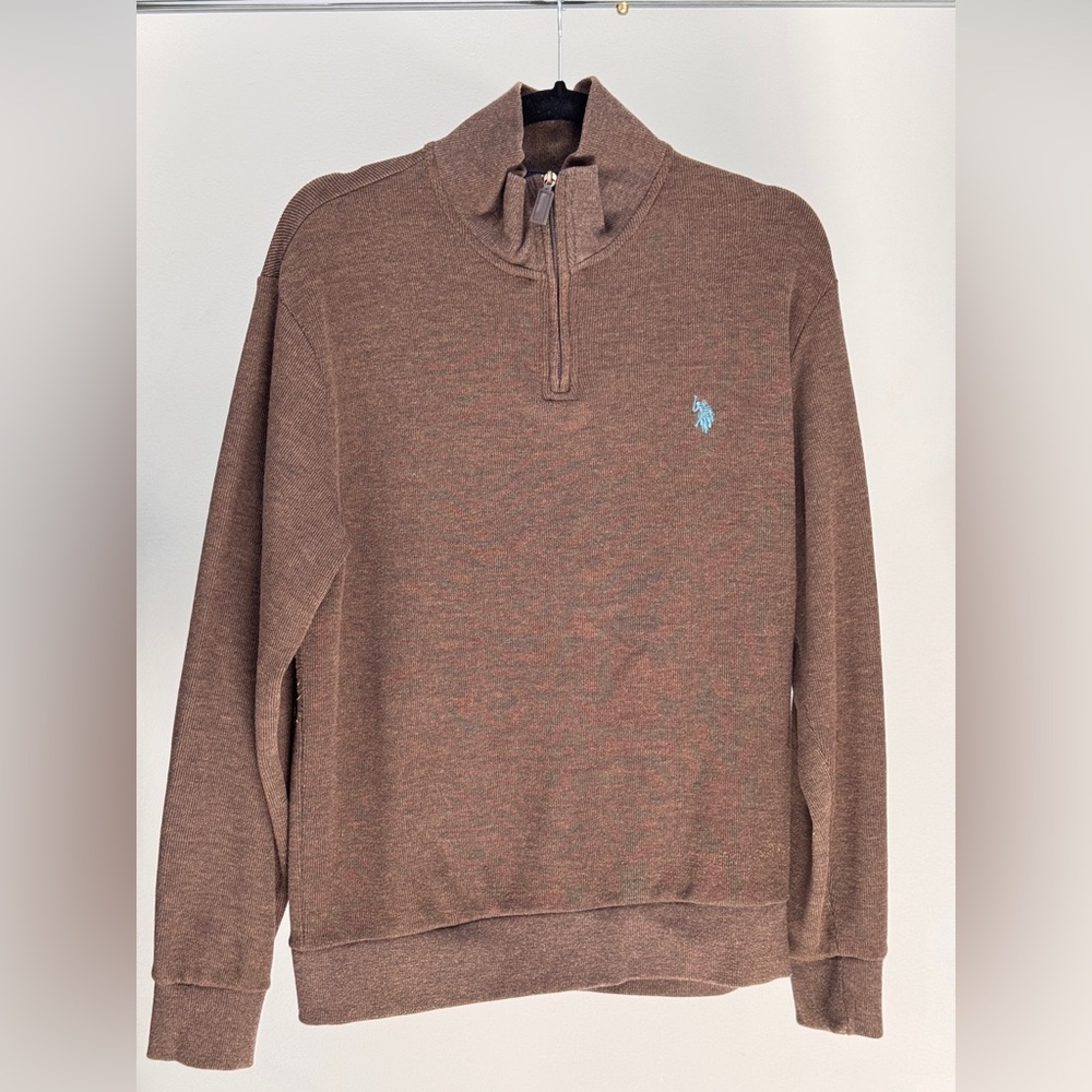 U.S. Polo Assn. Brown Zip Up Sweater with Embroidered Logo